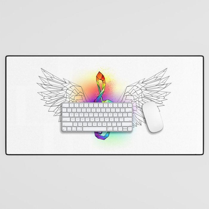 Rainbow Treble Clef with Wings Desk Mat