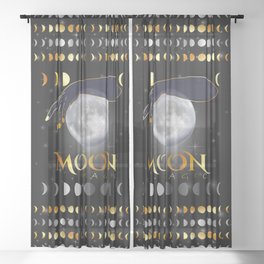 Moon and mystical womans hands on full moon Sheer Curtain