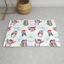  Seamless texture Christmas "Funny penguins" Rug | Winter, Happiness, Penguin, Watercolor, Christmas, Acrylic, Pattern, Newyear, Animal, Illustration 