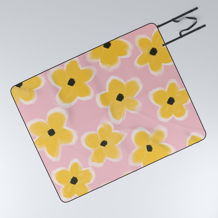 70s 60s Retro Groovy Flowers  Picnic Blanket