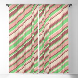 [ Thumbnail: Salmon, Maroon, Lime Green & Tan Colored Lines Pattern Sheer Curtain ]