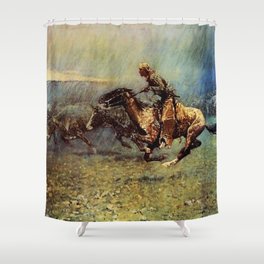 Frederick Remington Western Art “The Stampede” Shower Curtain