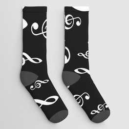 Clef Music Notes black and white Socks