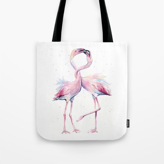 Two Flamingos Watercolor Flamingo Love Tote Bag