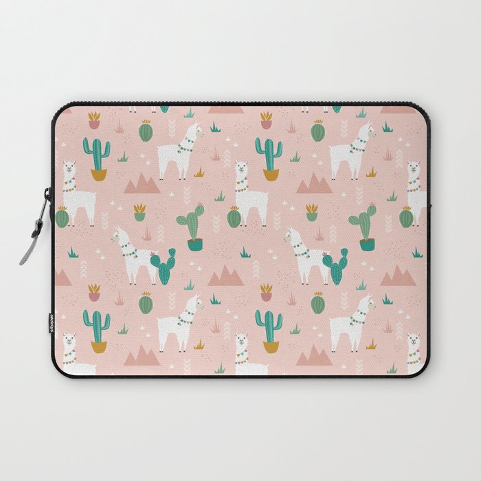 Llamas + Cacti on Pink Laptop Sleeve