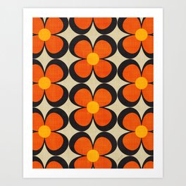 70s Retro Floral Orange Beige Colors Art Print