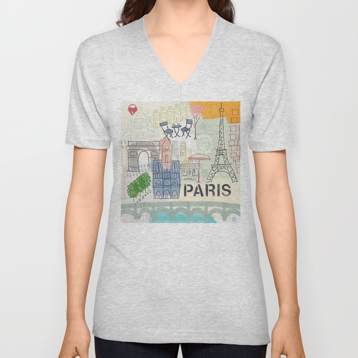 paris cityscape V Neck T Shirt