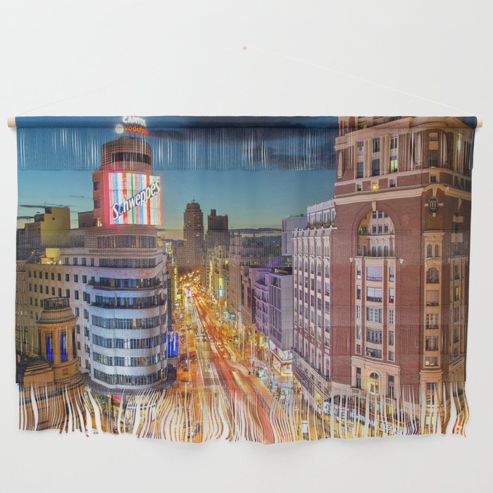 Spain Photography - Downtown Madrid Lit Up In The Night Wall Hanging