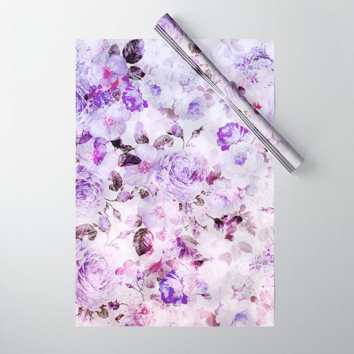 Elegant navy blue lilac pink gold glitter floral Wrapping Paper by Pink  Water