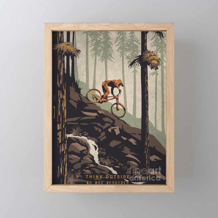 Think outside mountain bike poster Framed Mini Art Print