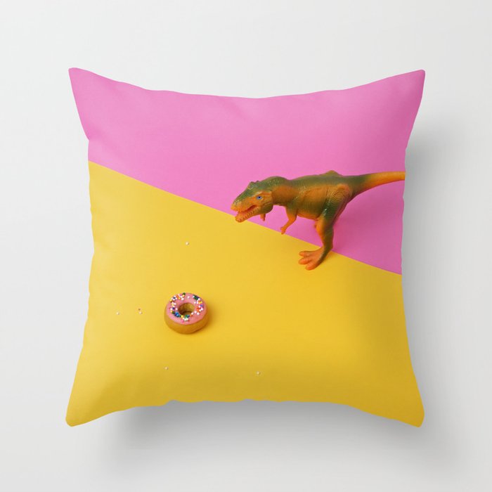 Dinos Like Donuts Throw Pillow