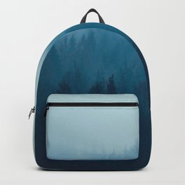 Misty Turquoise Blue Pine Forest Foggy Ombre Monochrome Trees Landscape Backpack
