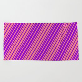 [ Thumbnail: Light Coral & Dark Violet Colored Lines/Stripes Pattern Beach Towel ]