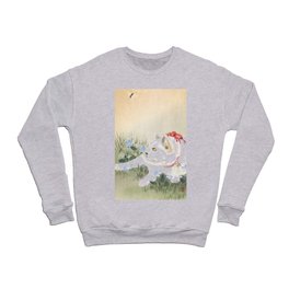 Cat With Red Ribbon and Butterfly - Vintage Japanese Woodblock Print Art Crewneck Sweatshirt