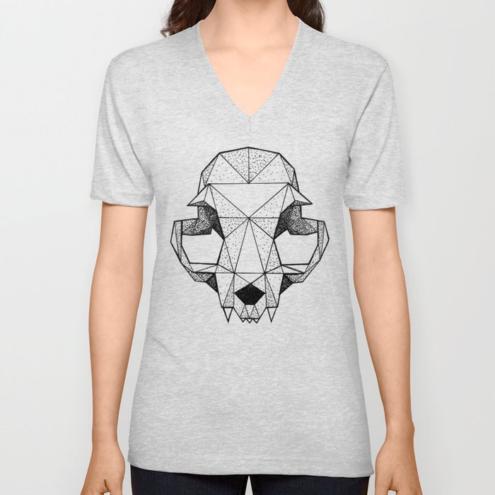 Geometric Cat Skull V Neck T Shirt
