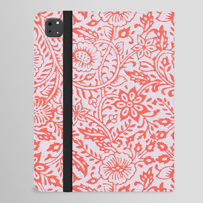 Woodblock print repeating pattern in orange and pink iPad Folio Case