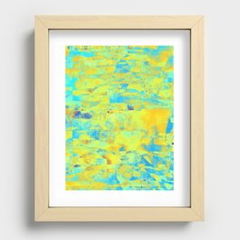 African Dye - Colorful Ink Paint Abstract Ethnic Tribal Organic Shape Art Yellow Turquoise Recessed Framed Print
