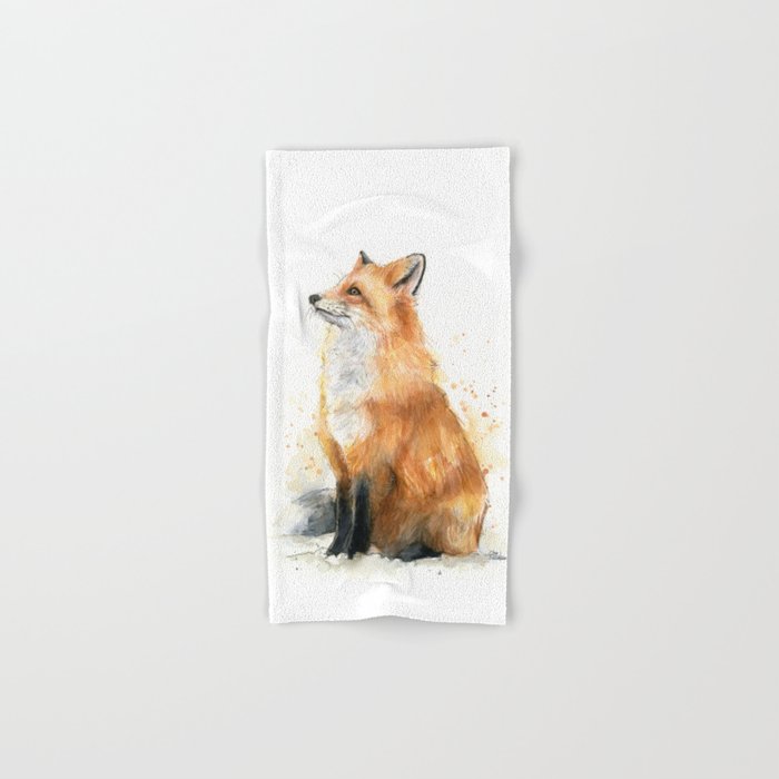 Fox Watercolor Red Fox Painting Hand Bath Towel By Olechka