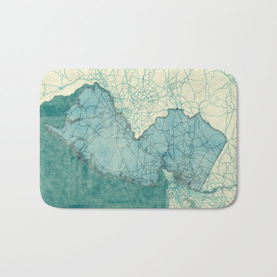 New Jersey State Map Blue Vintage Bath Mat