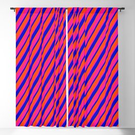 [ Thumbnail: Red, Deep Pink & Blue Colored Pattern of Stripes Blackout Curtain ]