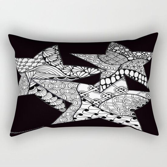 Midnight Zentangle Stars Black and White Illustration Rectangular Pillow