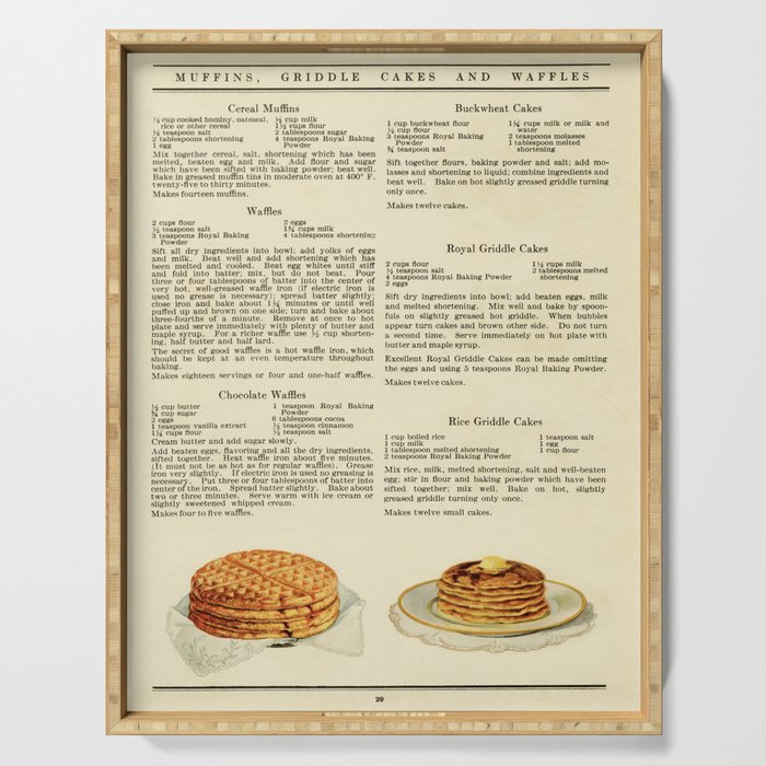 Vintage Breakfast Recipe - Waffles and Pancakes  Serving Tray