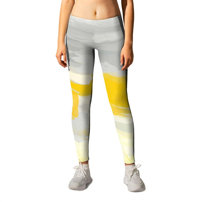 Grey and Yellow Abstract Art Painting Leggings
