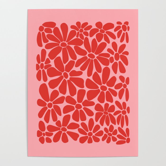 Pink and Red - Retro Floral Art Print Poster by Gabi Thomeu | Society6