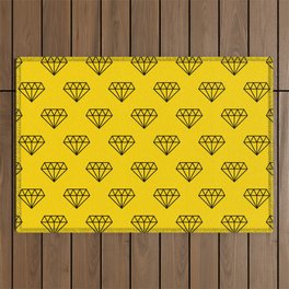 Black Hipster Diamond Pattern on Yellow background Outdoor Rug