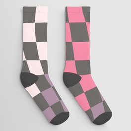 Pink pueple diagonal wavy checker Socks