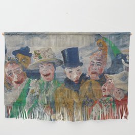 L'Intrigue; the masquerade ball party goers grotesque art portrait painting by James Ensor Wall Hanging