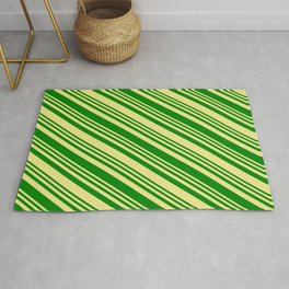 [ Thumbnail: Green & Tan Colored Stripes Pattern Rug ]