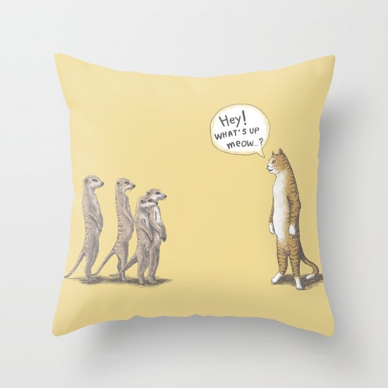 Cat & Meerkats Throw Pillow