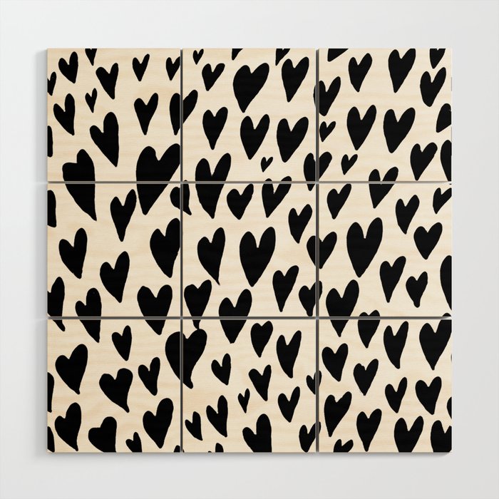 Valentines day hearts explosion - black and white Wood Wall Art