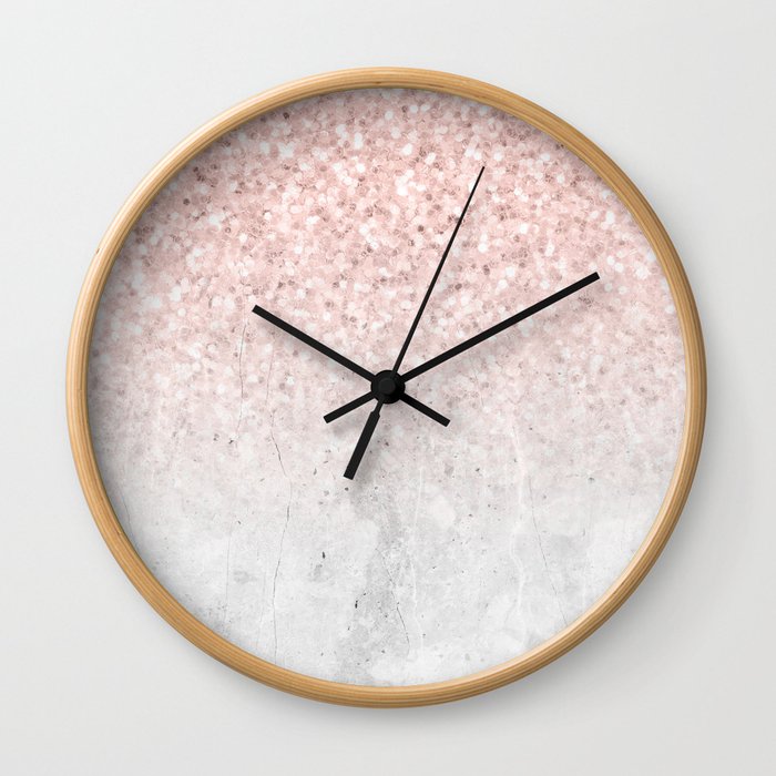 She Sparkles Rose Gold Pink Concrete Luxe Wall Clock