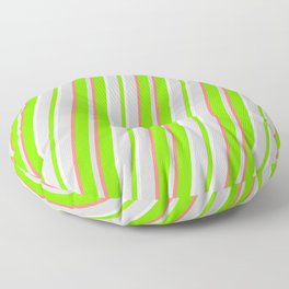 [ Thumbnail: Green, White, Light Gray & Salmon Colored Striped/Lined Pattern Floor Pillow ]