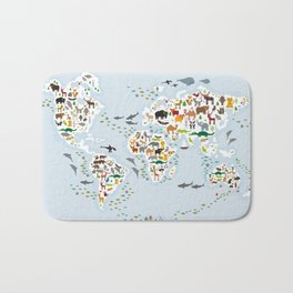 Cartoon animal world map for children and kids, Animals from all over the world, back to school Badematte