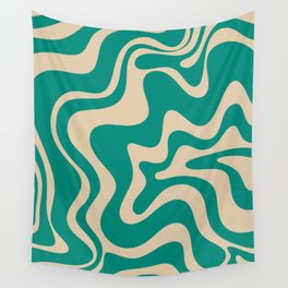 Liquid Swirl Retro Abstract Pattern in Mid Mod Turquoise Teal and Beige Wall Tapestry