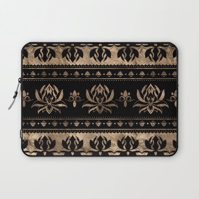 Lotus Flower Luxury ornament - black and gold Laptop Sleeve