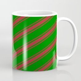 [ Thumbnail: Green and Brown Colored Stripes Pattern Coffee Mug ]