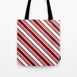 [ Thumbnail: White & Maroon Colored Lined/Striped Pattern Tote Bag ]
