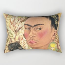 Frida Kahlo Self Portrait with Monkey and Parrot Rectangular Pillow