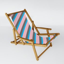 [ Thumbnail: Dim Gray, Deep Sky Blue & Pink Colored Striped/Lined Pattern Sling Chair ]