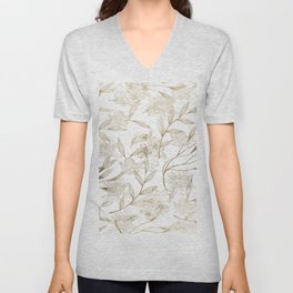 Elegant white gold modern trendy floral V Neck T Shirt