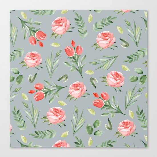 Roses. Grey pattern Canvas Print
