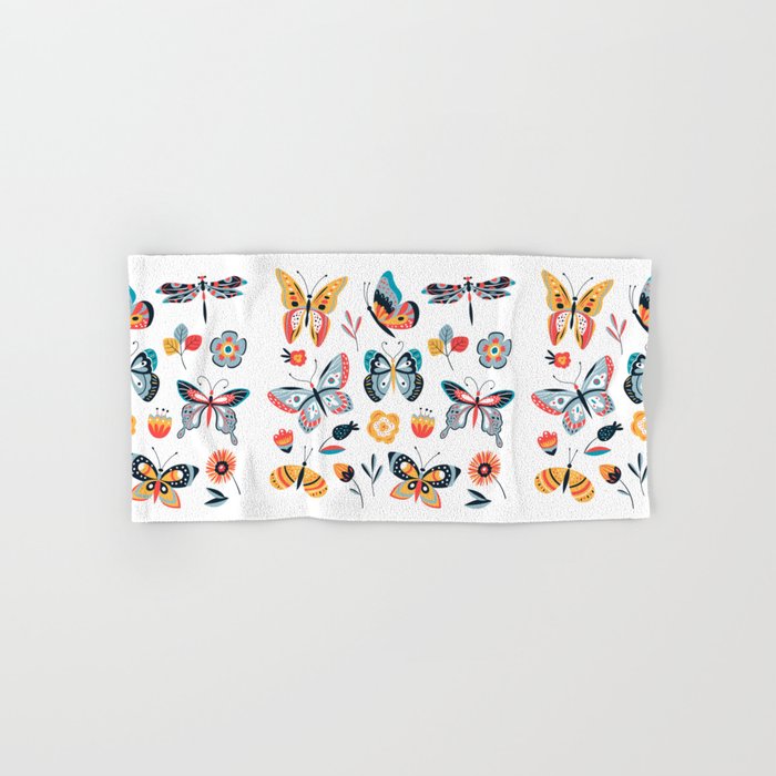 Color drawing butterfly. Butterflies moth and flowers. Vintage insects vintage collection Hand & Bath Towel