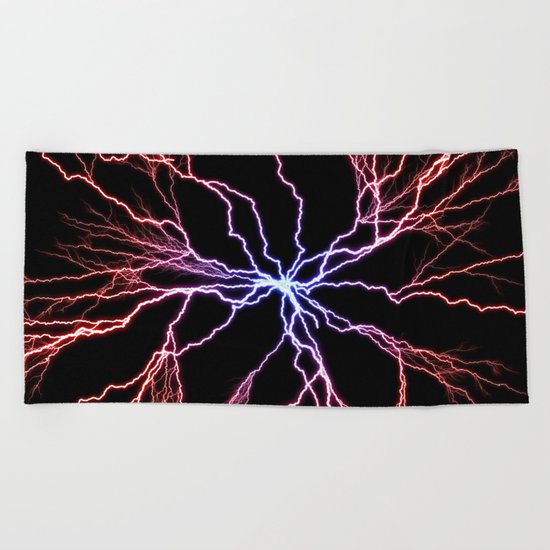Electrical Lightning Discharge Blue to Red Beach Towel