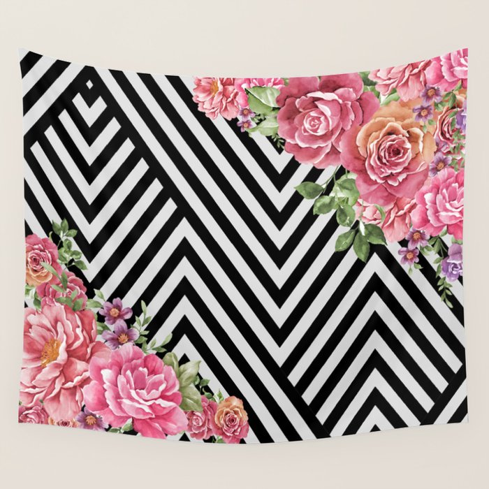flowers geometric Wall Tapestry by markashkenazi Society6