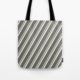 [ Thumbnail: Beige & Dim Grey Colored Striped/Lined Pattern Tote Bag ]