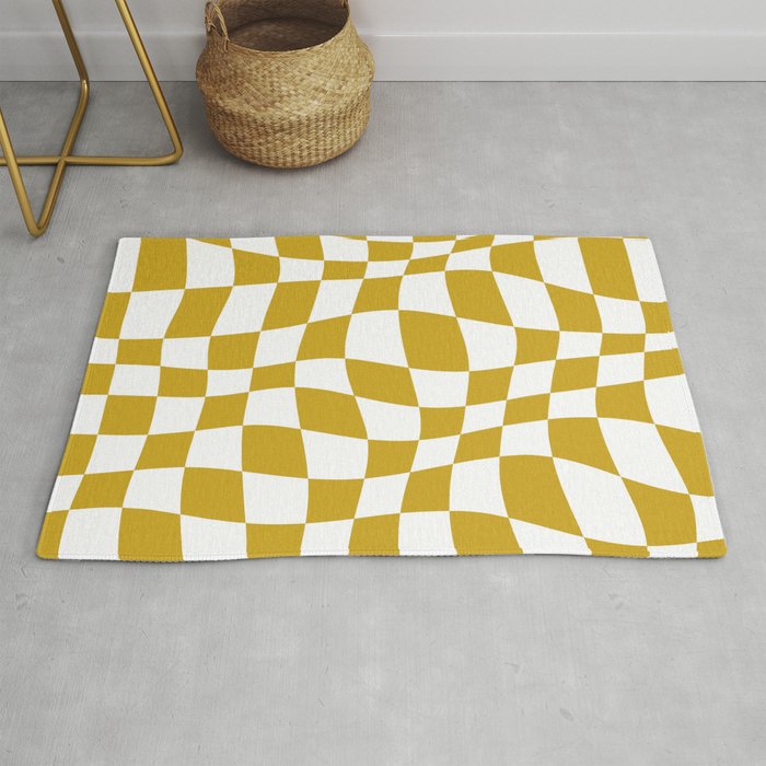 Warped Checkered Pattern (mustard yellow/white) Rug